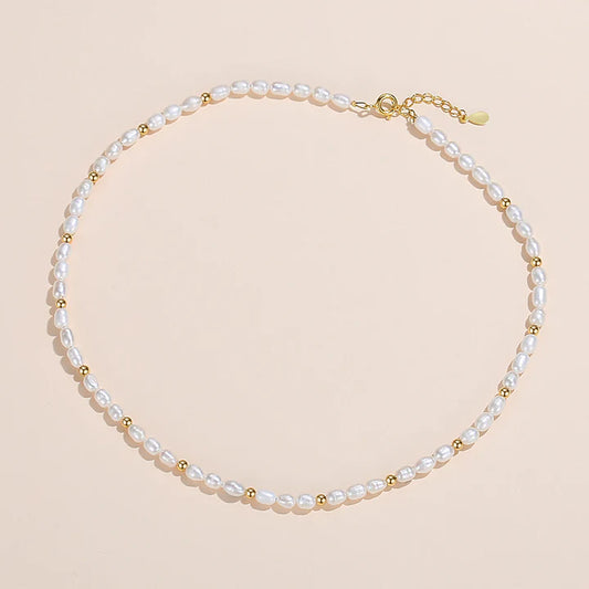 Freshwater Pearl and Gold Beaded Necklace